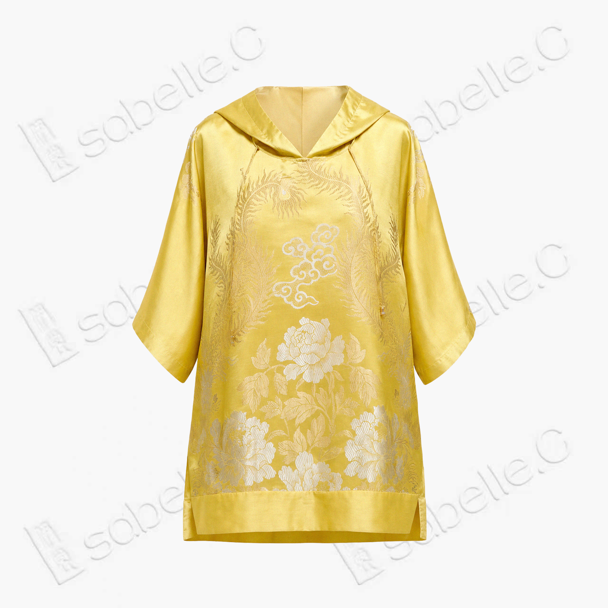 Golden Court Twin Phoenix Antique Silk Satin Hoodie Top - 「金庭雙鳳」古董真絲連帽衛衣