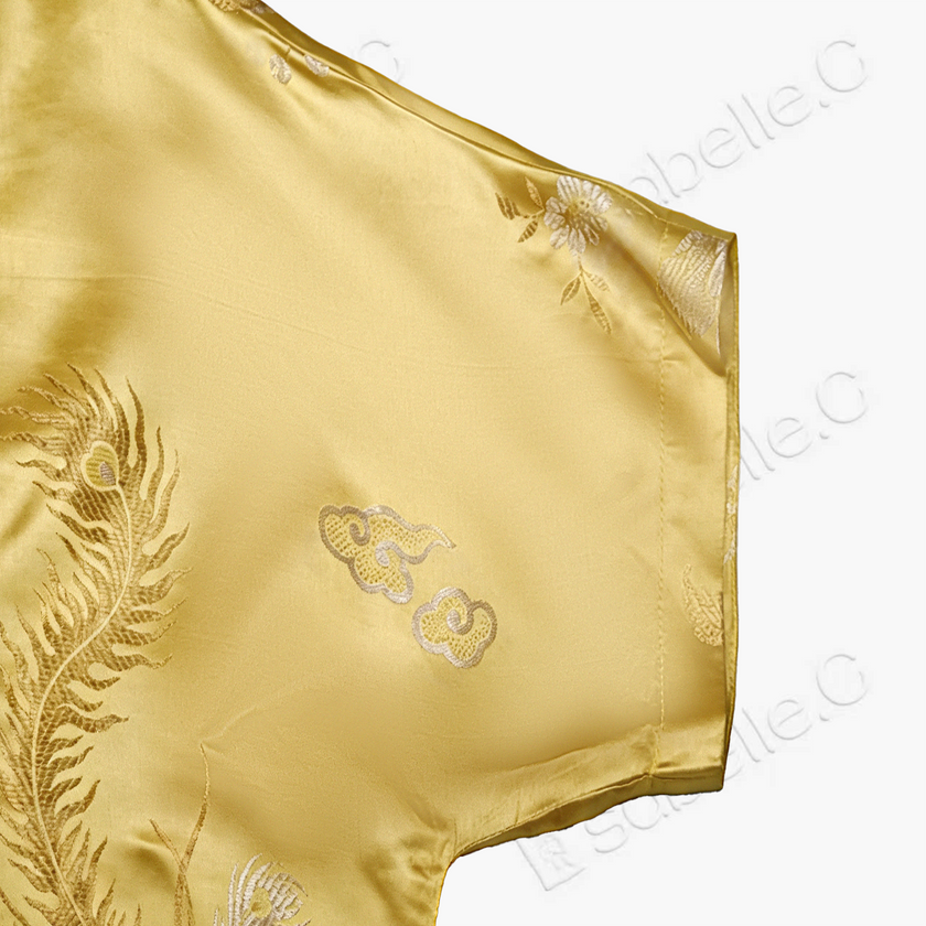 Golden Court Twin Phoenix Antique Silk Satin Hoodie Top - 「金庭雙鳳」古董真絲連帽衛衣