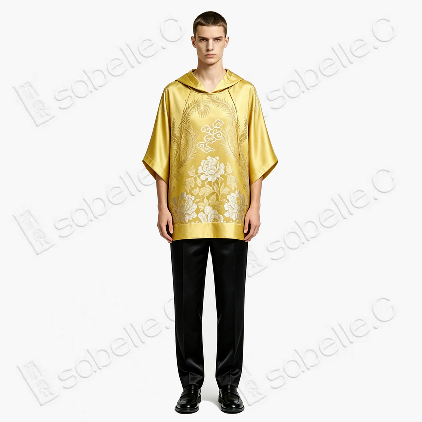 Golden Court Twin Phoenix Antique Silk Satin Hoodie Top - 「金庭雙鳳」古董真絲連帽衛衣