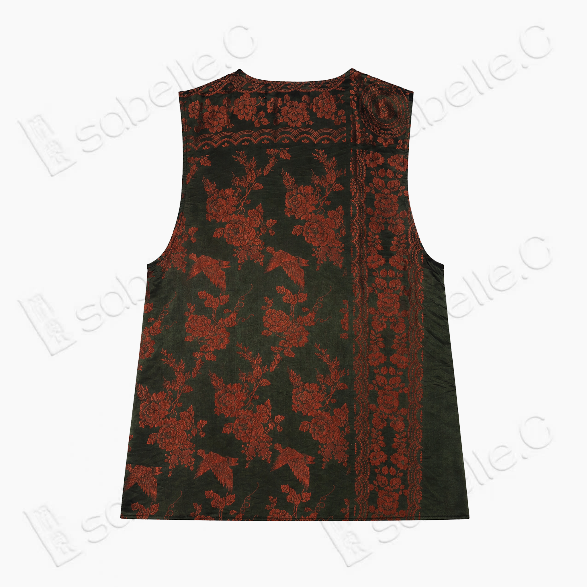 Dark Emerald Scarlet Magpie Antique Silk Waistcoat - 「黛墨緋鵲」古董真絲面料馬甲