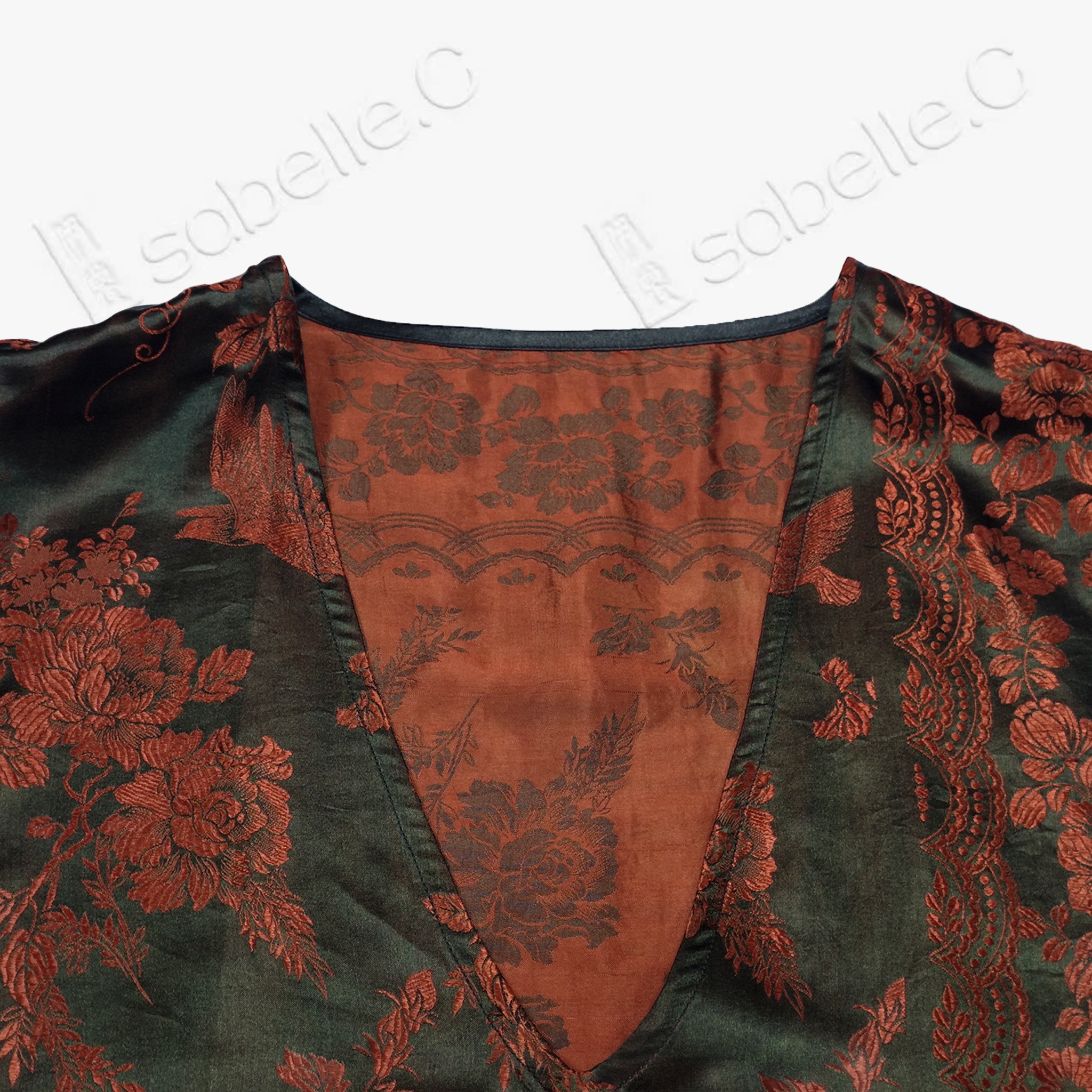 Dark Emerald Scarlet Magpie Antique Silk Waistcoat - 「黛墨緋鵲」古董真絲面料馬甲