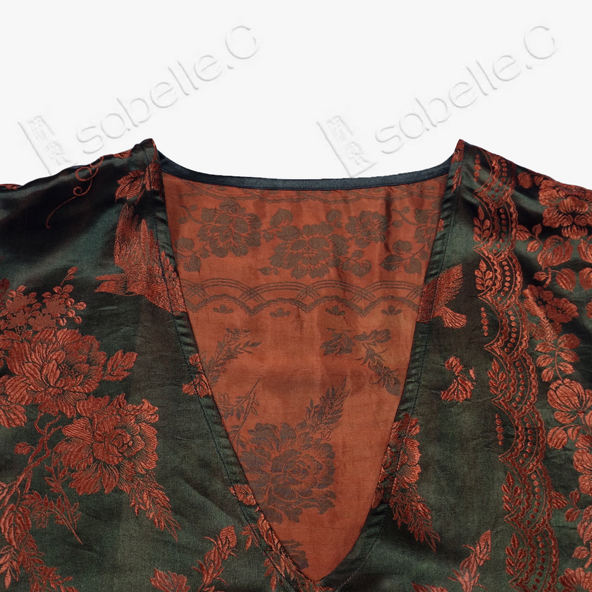 Dark Emerald Scarlet Magpie Antique Silk Waistcoat - 「黛墨緋鵲」古董真絲面料馬甲