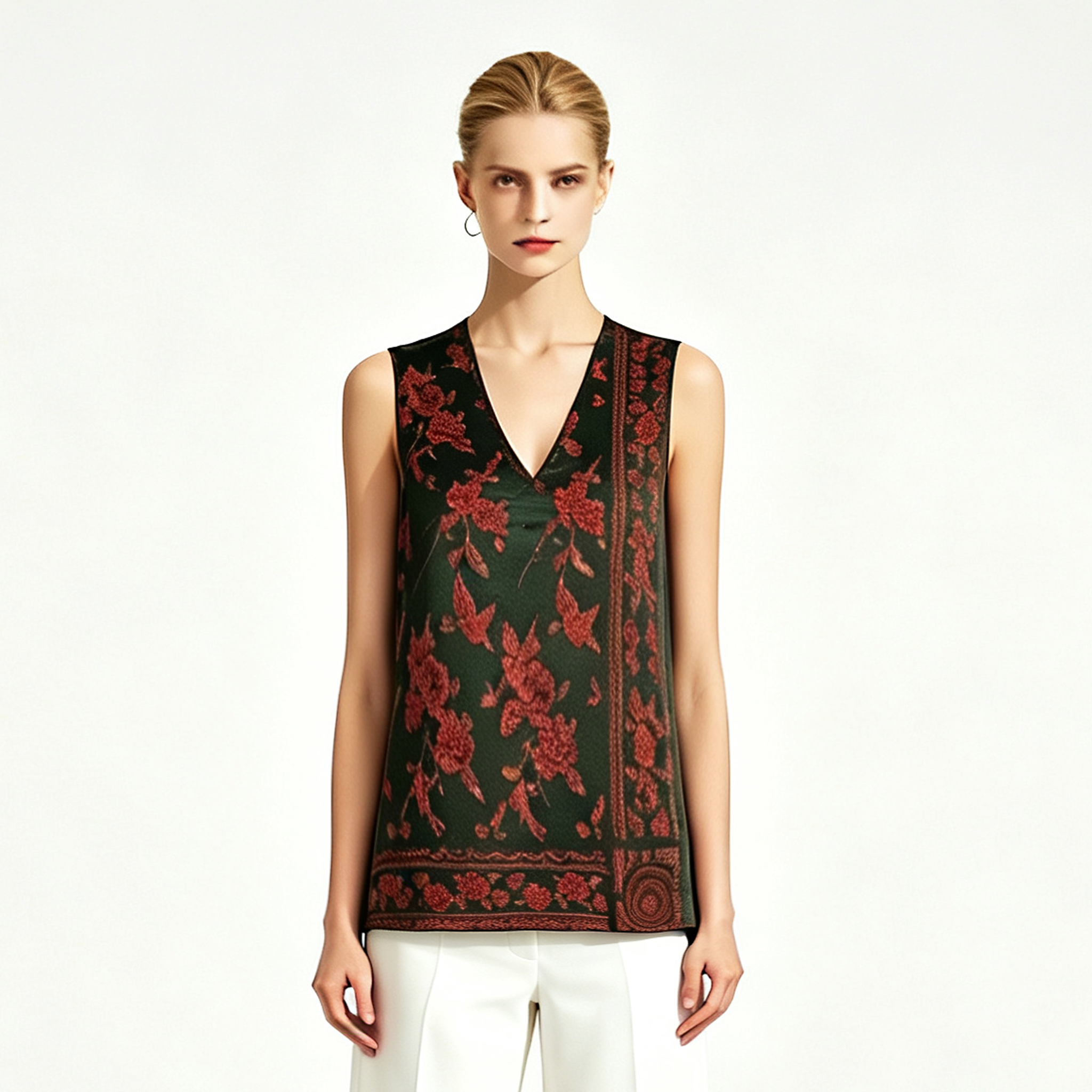 Dark Emerald Scarlet Magpie Antique Silk Waistcoat - 「黛墨緋鵲」古董真絲面料馬甲