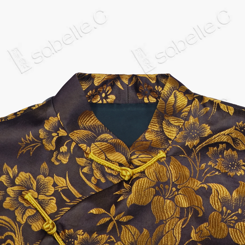 Gilded Peony Antique Silk Mandarin Collar Waistcoat - 「鎏金牡丹」古董真絲斜襟馬甲