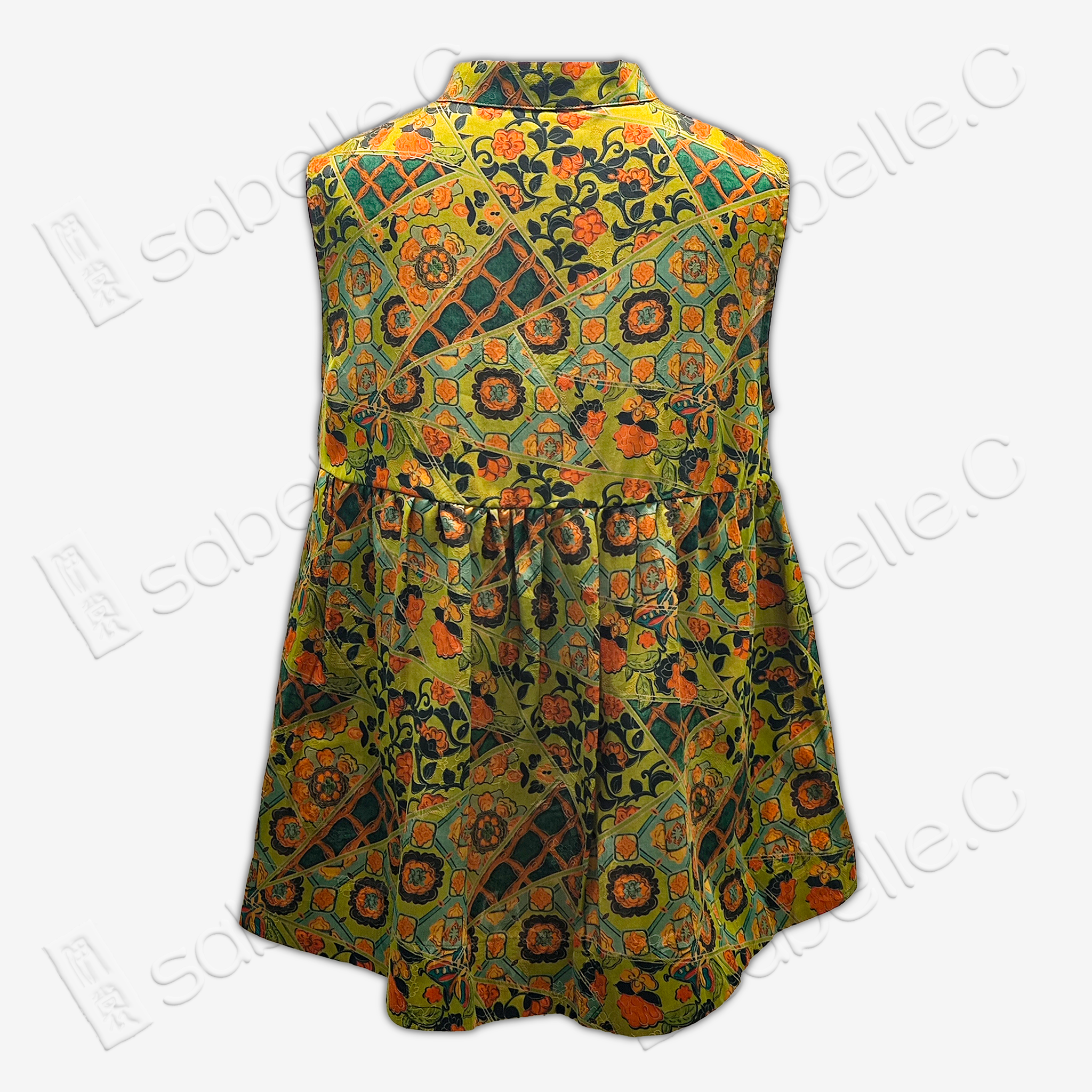 Gambiered Canton Gauze Top with Ruffled Hem