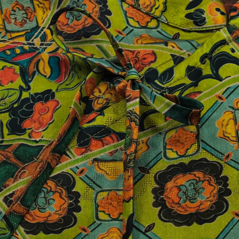 Gambiered Canton Gauze Top with Ruffled Hem