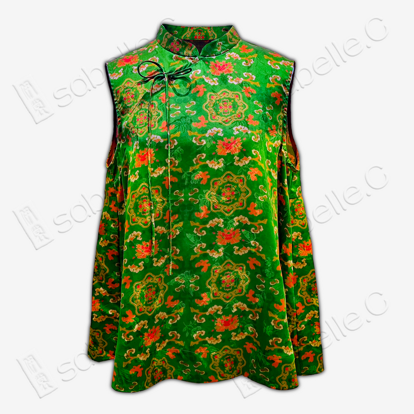 Gambiered Canton Gauze Top with Ruffled Hem