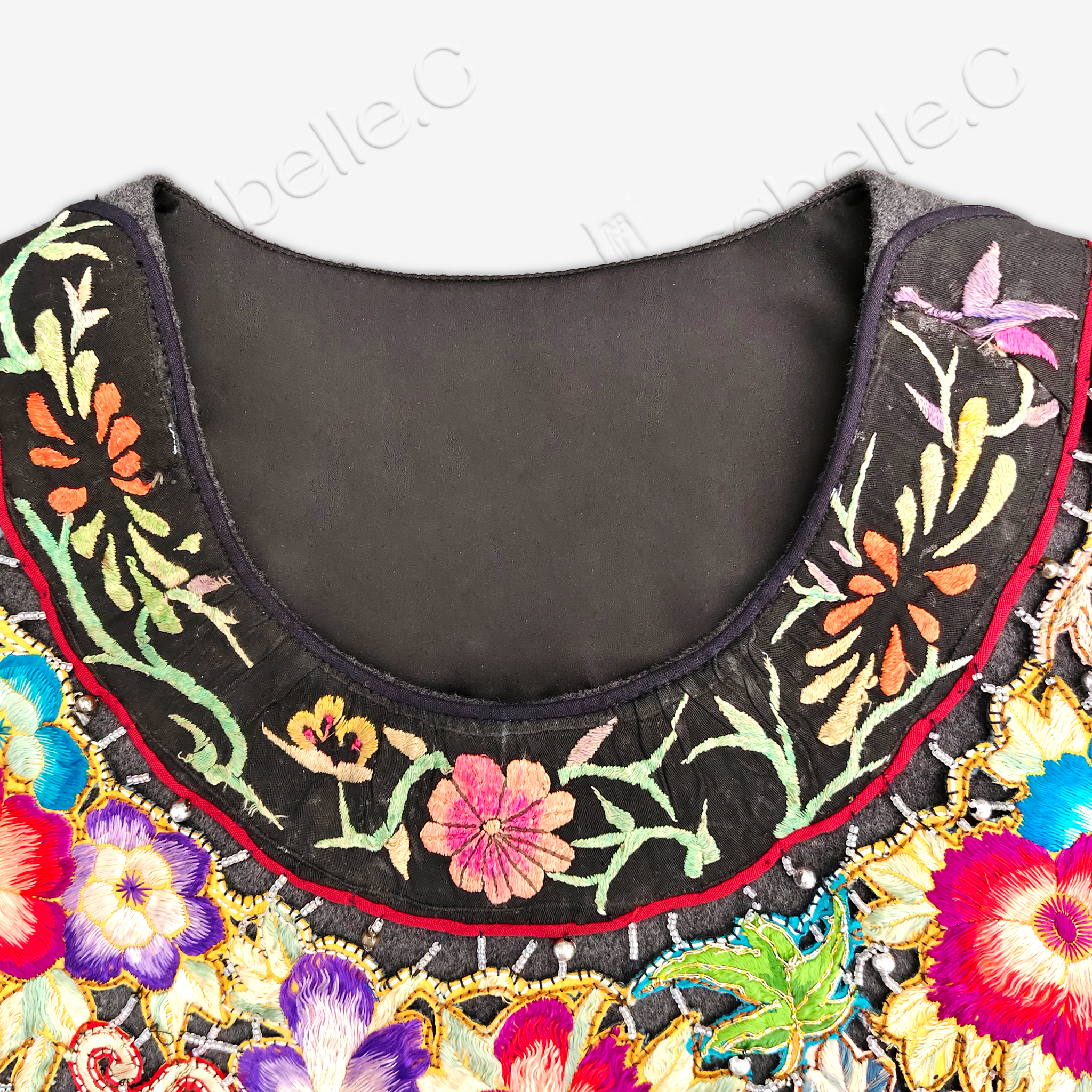 Cashmere & Sheep Leather Top with Vintage Embroidery