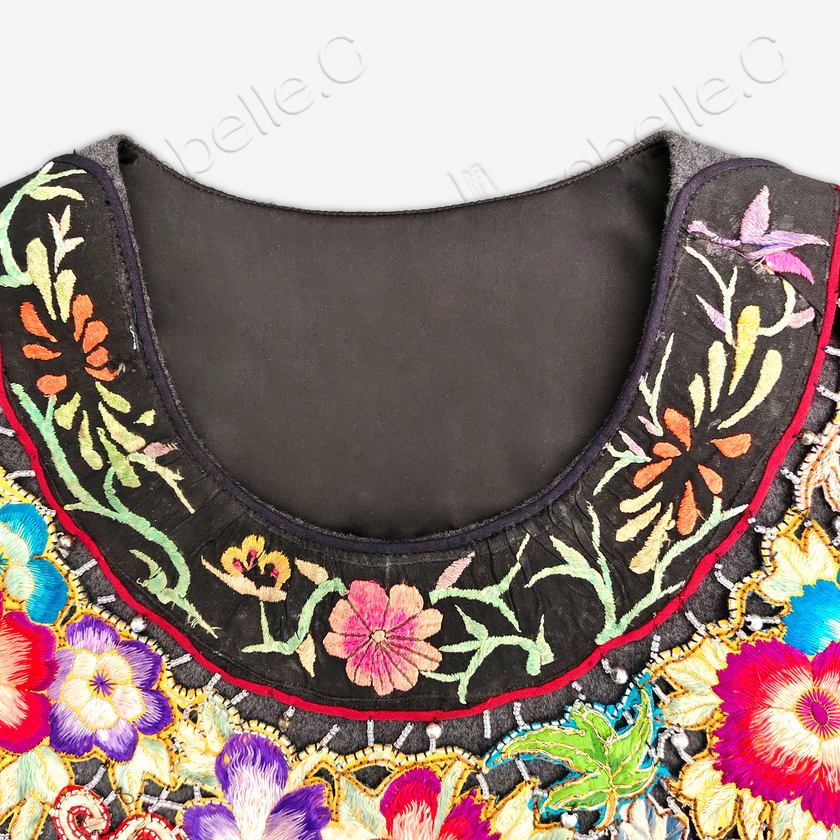 Cashmere & Sheep Leather Top with Vintage Embroidery