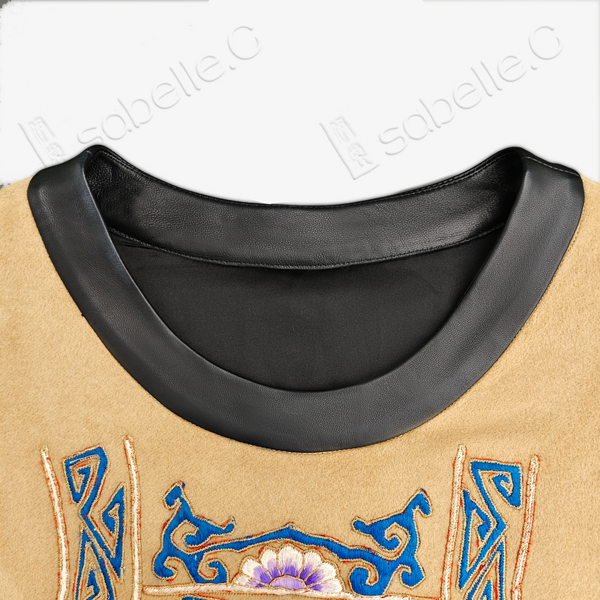 Vintage Embroidery Cashmere Long Top with Lambskin Cuffs