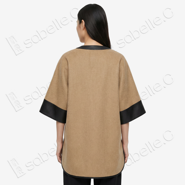 Vintage Embroidery Cashmere Long Top with Lambskin Cuffs