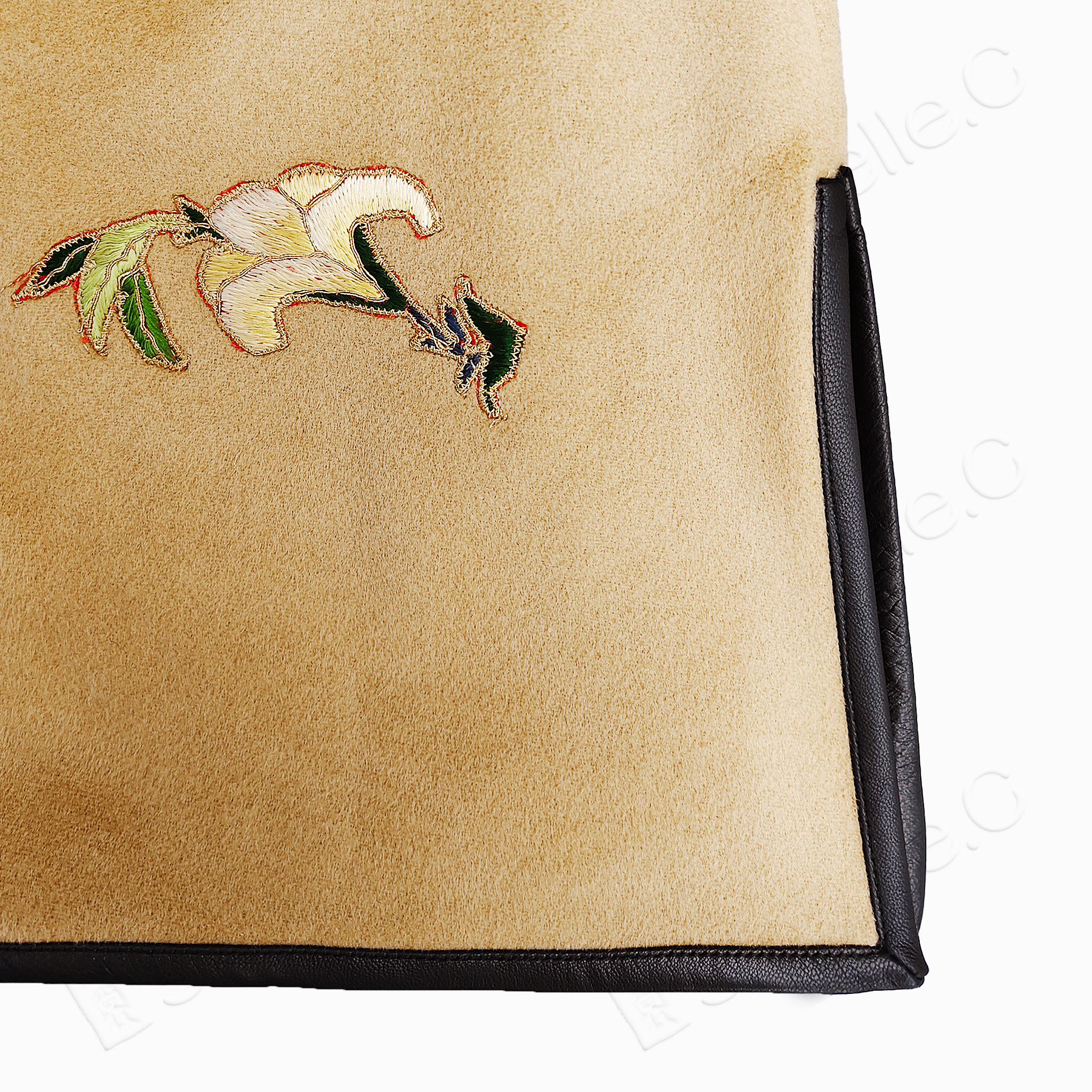 Vintage Embroidery Cashmere Long Top with Lambskin Cuffs