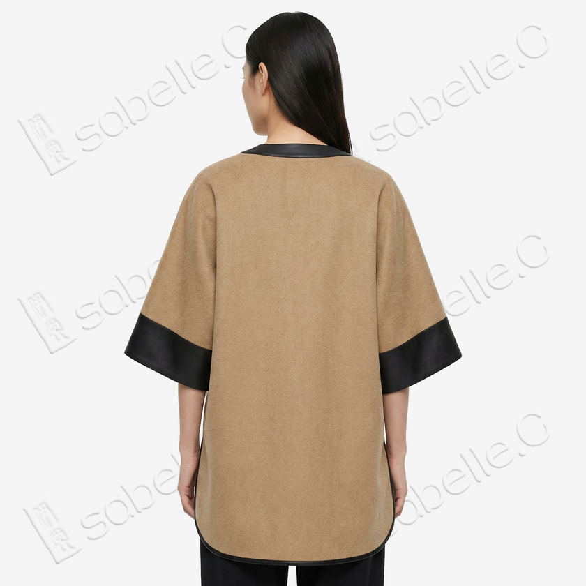 Vintage Embroidery Cashmere Long Top with Lambskin Cuffs