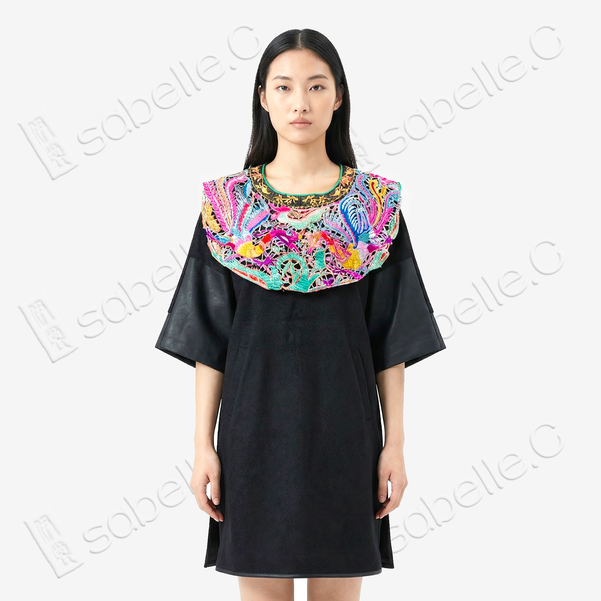 Cashmere & Sheep Leather Top with Vintage Embroidery