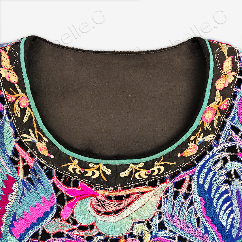 Cashmere & Sheep Leather Top with Vintage Embroidery