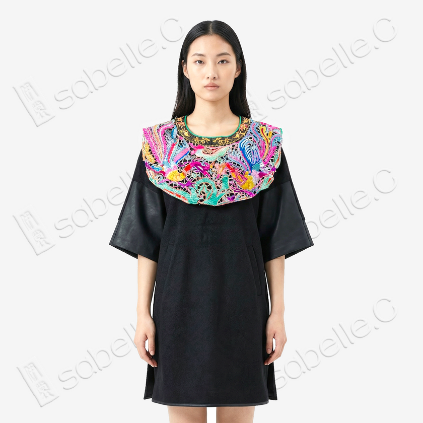 Cashmere & Sheep Leather Top with Vintage Embroidery