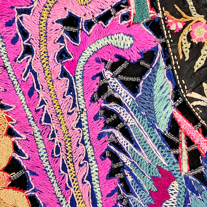 Cashmere & Sheep Leather Top with Vintage Embroidery