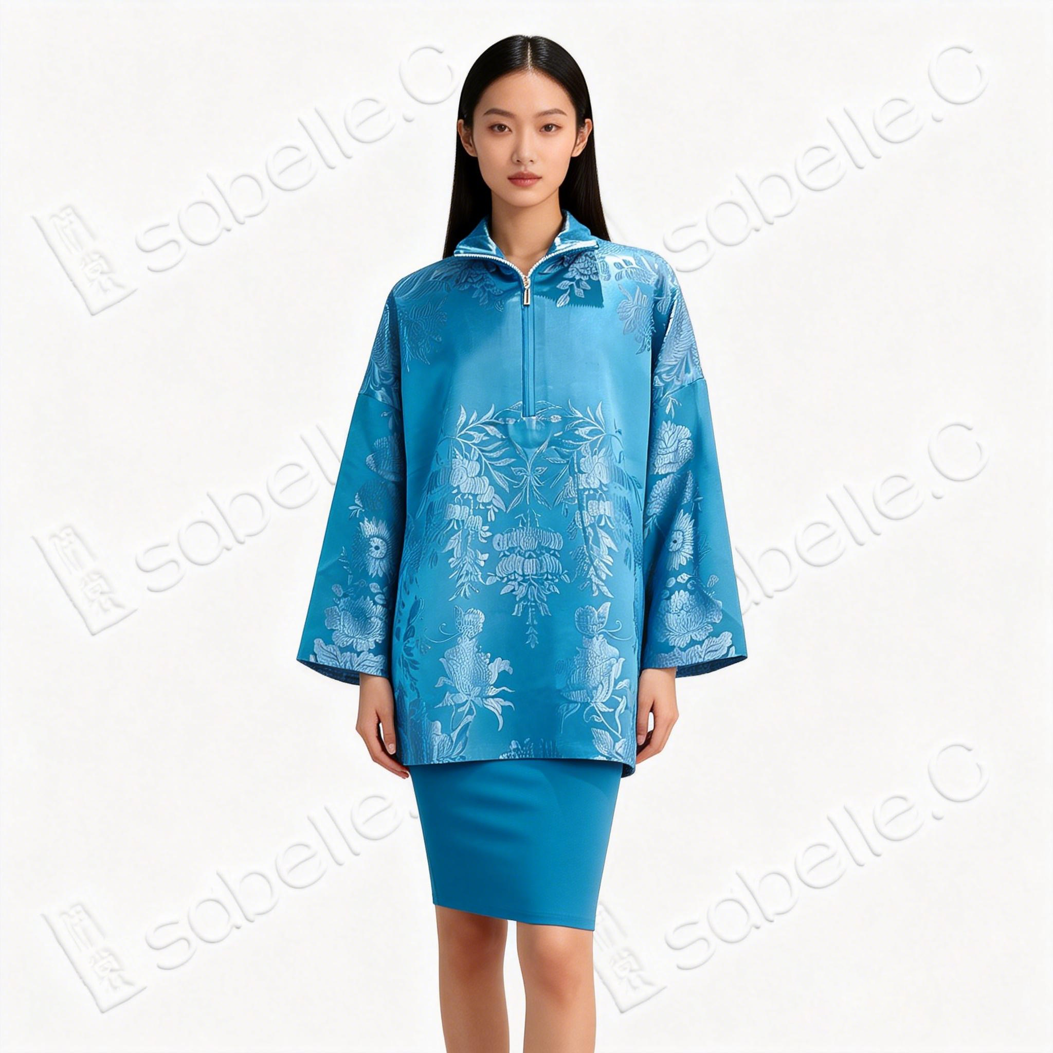 Vintage Silk Satin Zip-Up