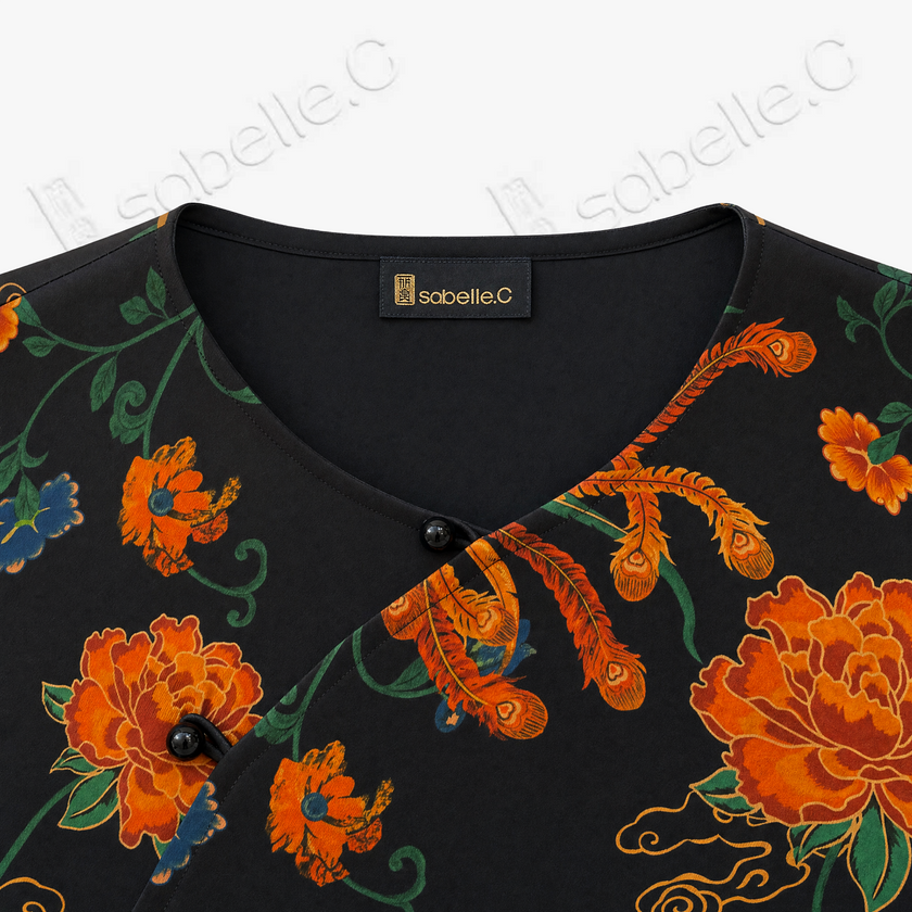 Vintage Silk Satin Phoenix Wrap Top - 古董真絲老緞鳳紋交襟衫