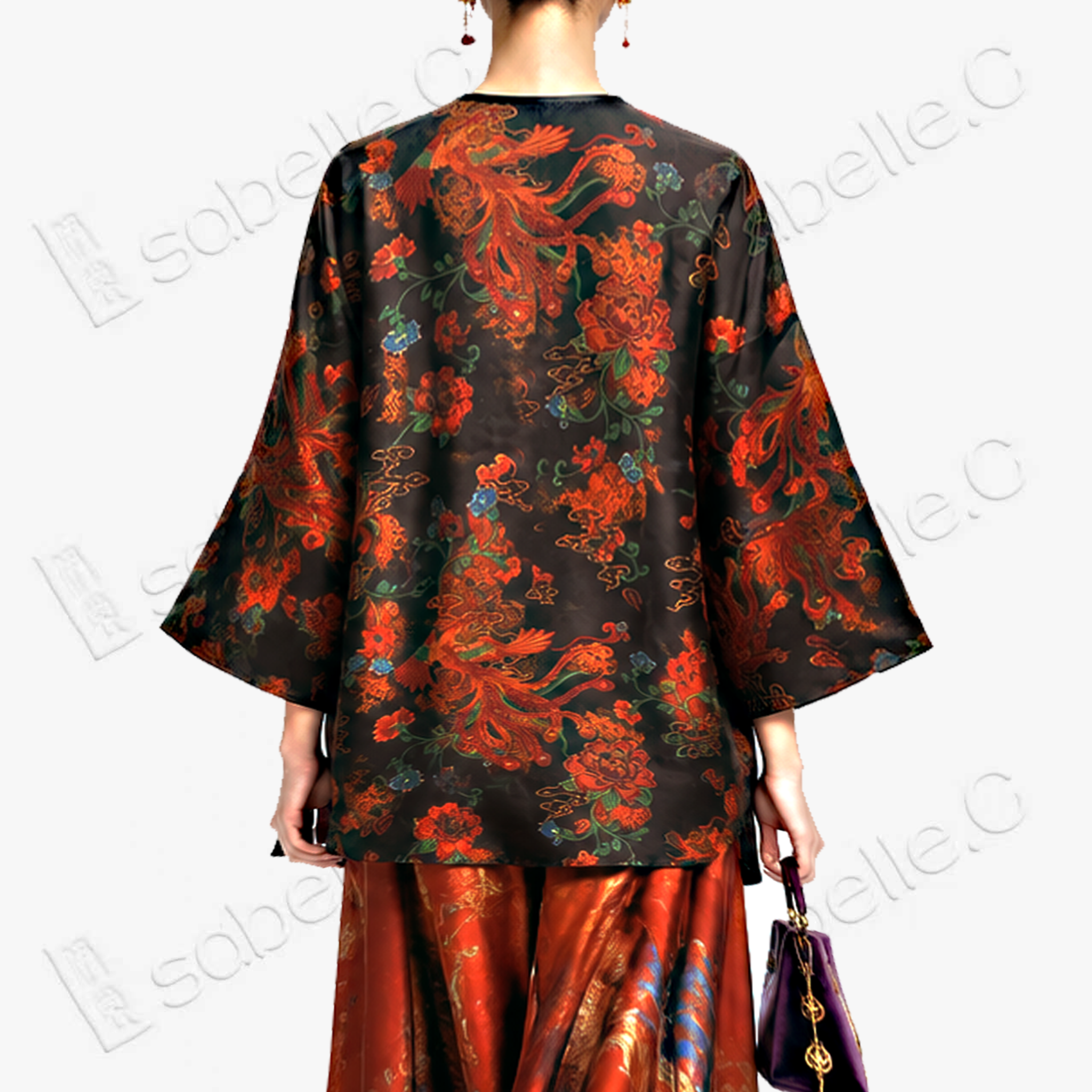 Vintage Silk Satin Phoenix Wrap Top - 古董真絲老緞鳳紋交襟衫