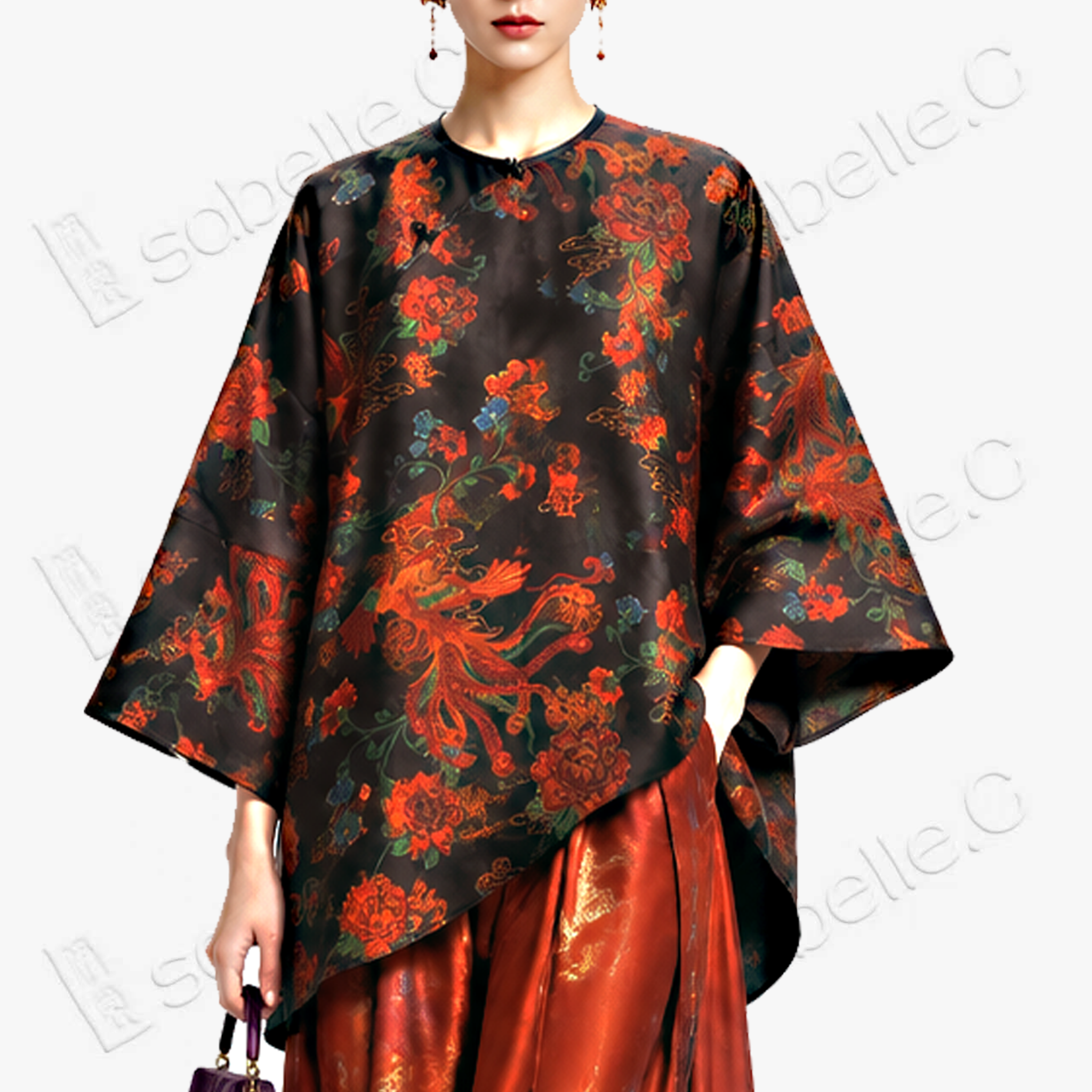 Vintage Silk Satin Phoenix Wrap Top - 古董真絲老緞鳳紋交襟衫