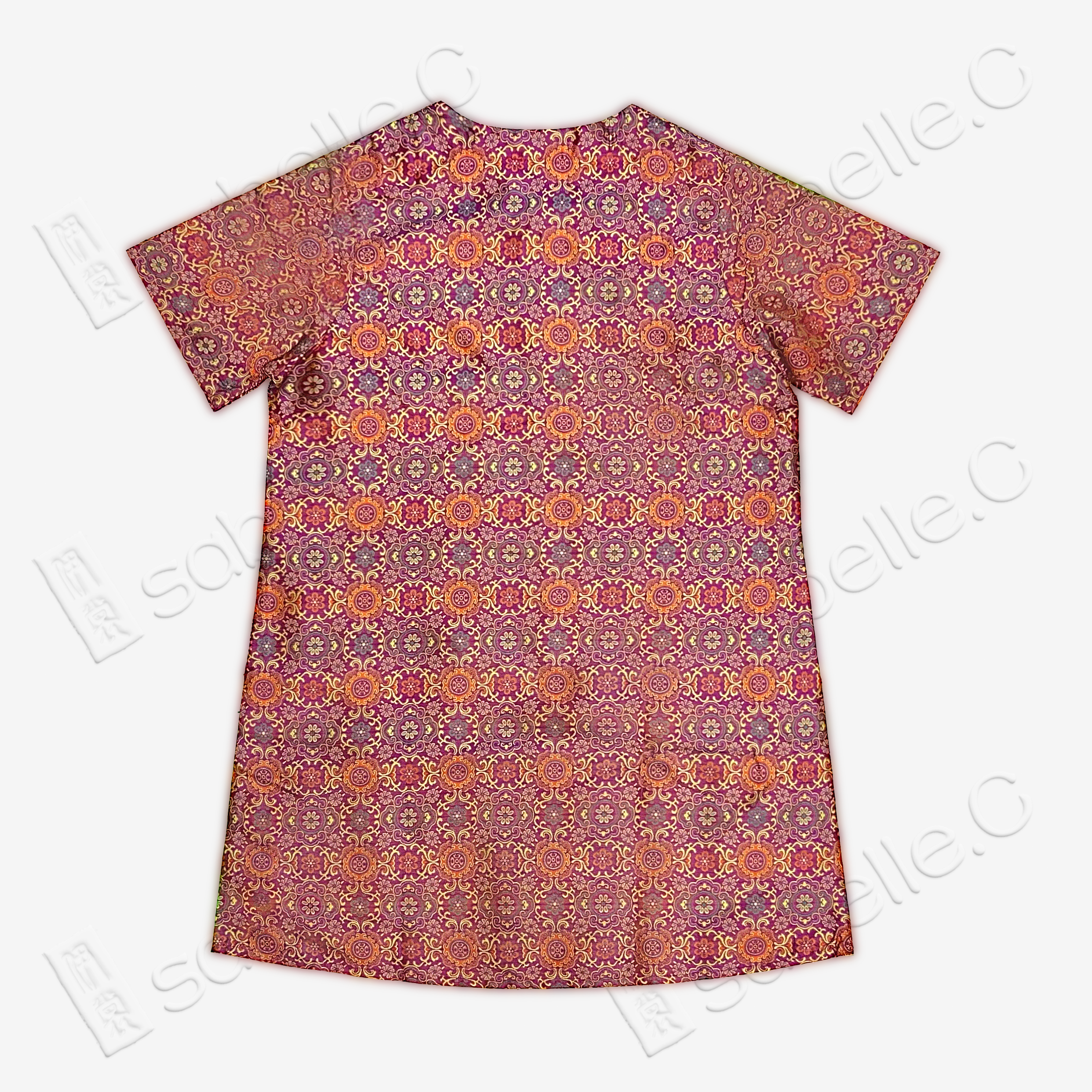 Shu Brocade Short Sleeve Side Slit Tunic Top - 非遺宋錦上衣