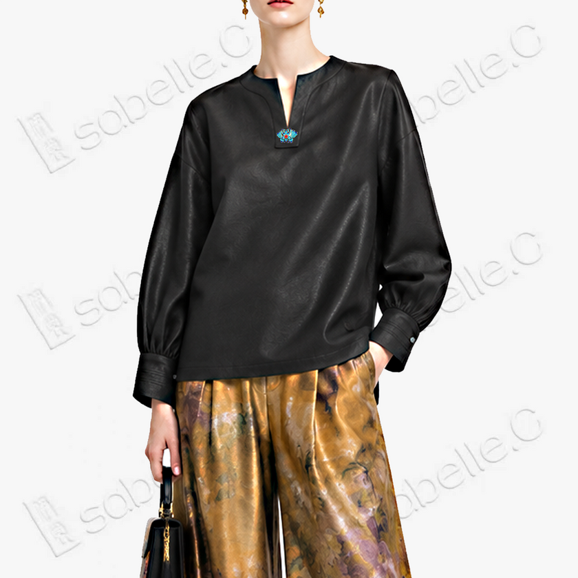 Heavy Silk Gambiered Canton Sillk Long Sleeve Blouse - 皮子料香雲紗長袖上衣