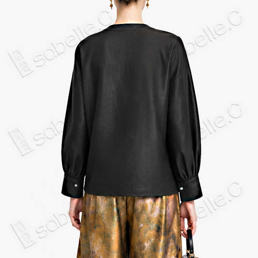 Heavy Silk Gambiered Canton Sillk Long Sleeve Blouse - 皮子料香雲紗長袖上衣