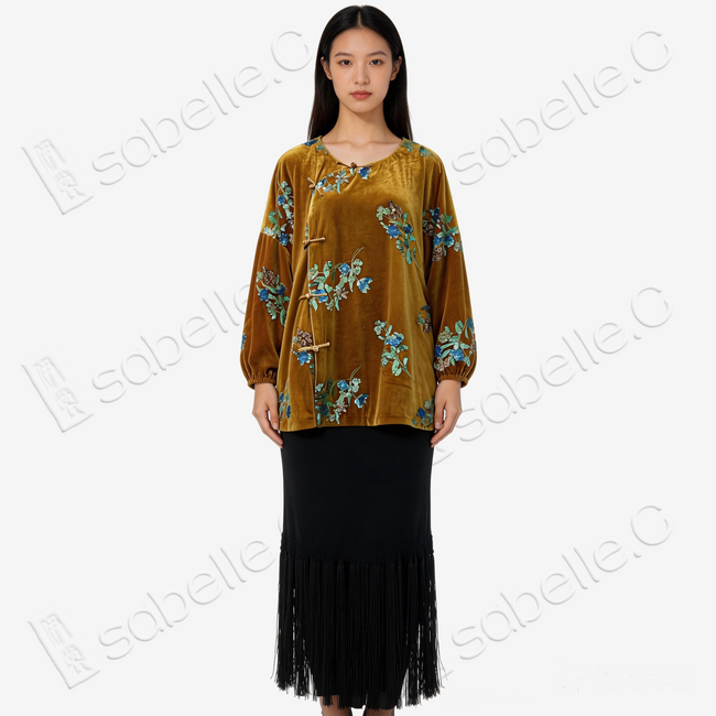 Bead-Embroidered Velvet Top