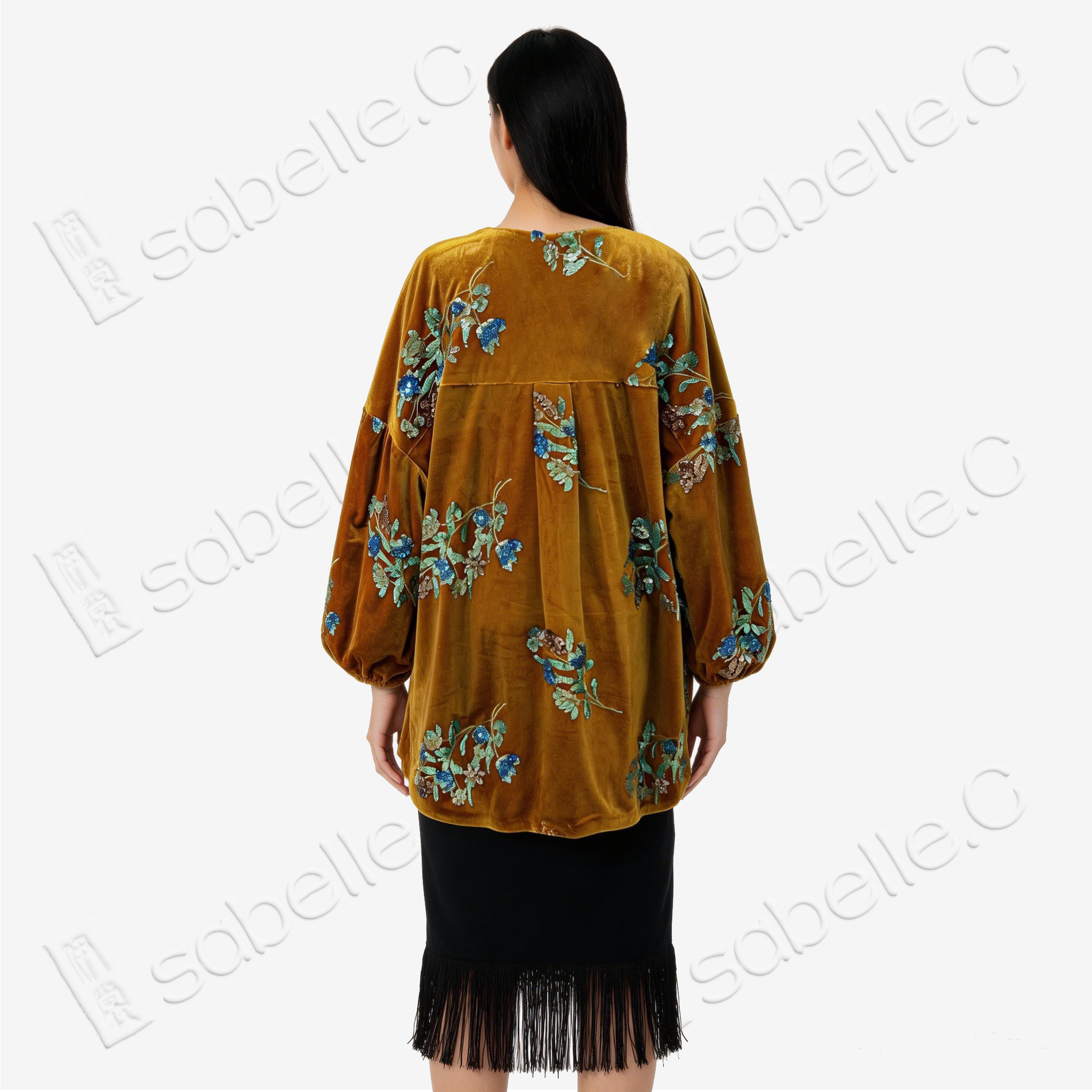 Bead-Embroidered Velvet Top