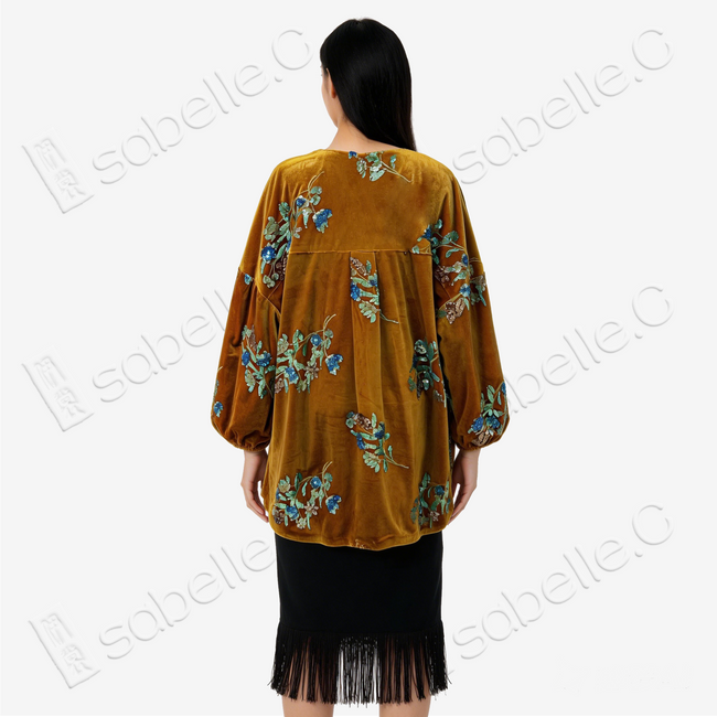 Bead-Embroidered Velvet Top