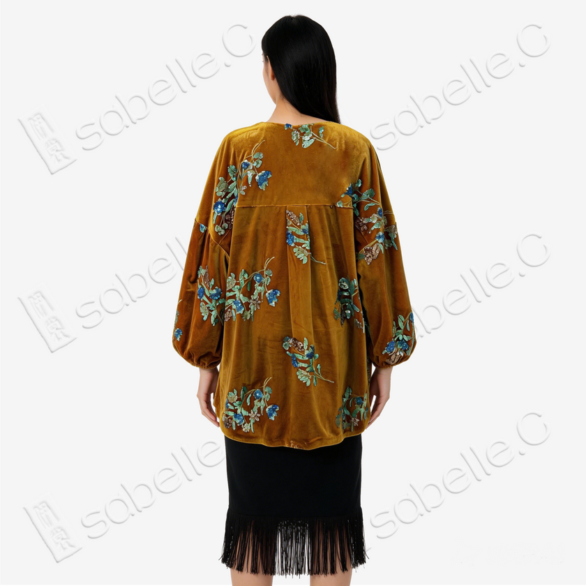 Bead-Embroidered Velvet Top