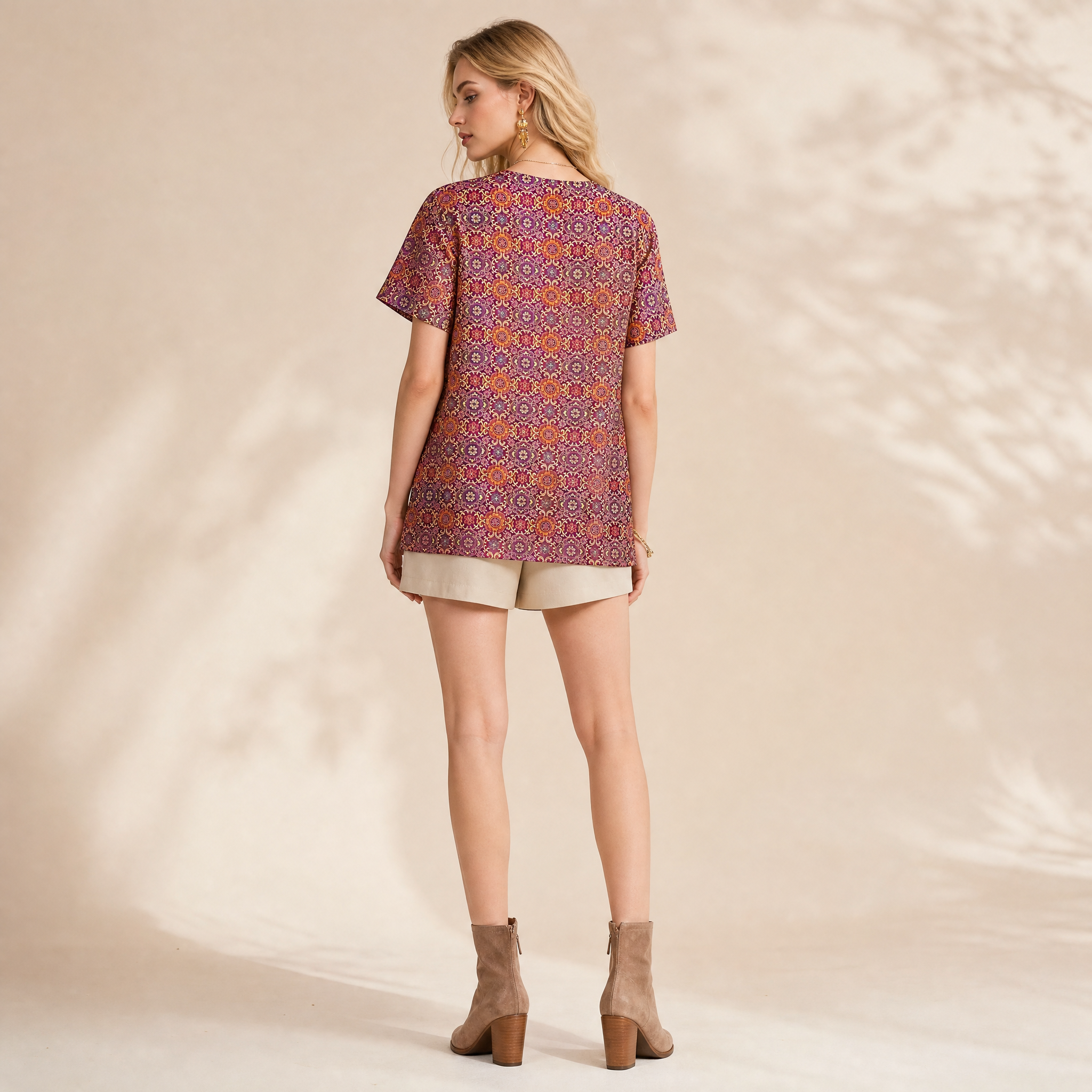 Shu Brocade Short Sleeve Side Slit Tunic Top - 非遺宋錦上衣