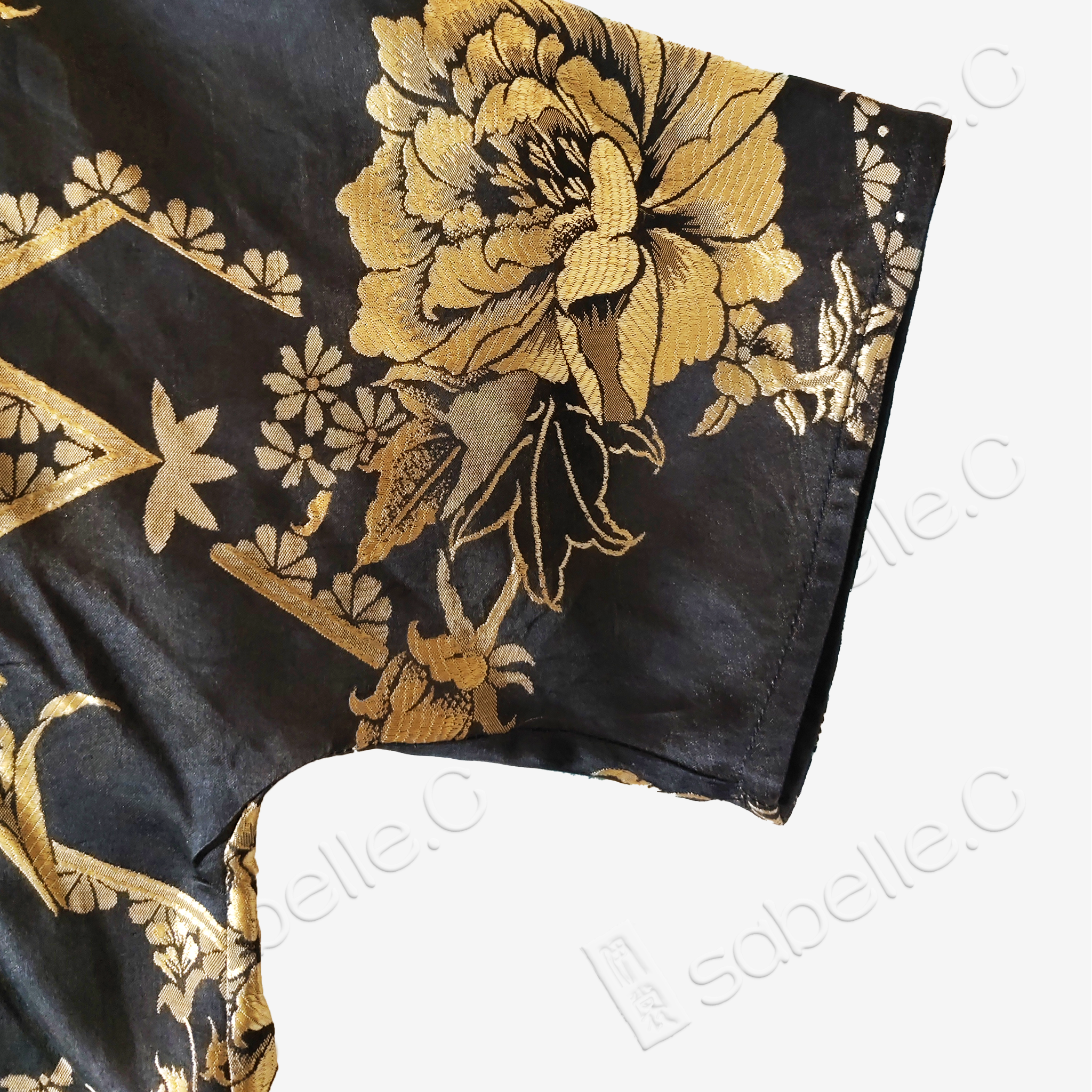 Black Vintage Silk Satin Short Sleeve Blouse - 真絲老緞短袖上衣