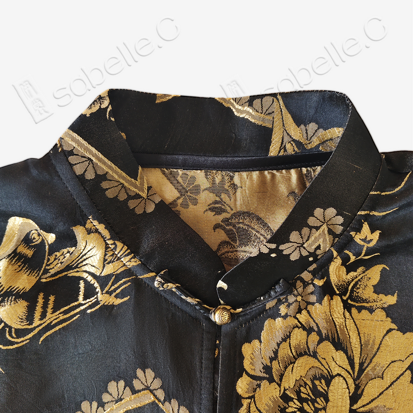 Black Vintage Silk Satin Short Sleeve Blouse - 真絲老緞短袖上衣