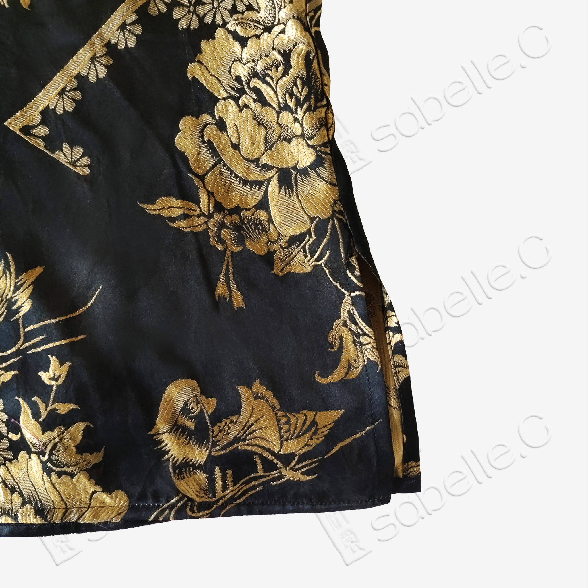 Black Vintage Silk Satin Short Sleeve Blouse - 真絲老緞短袖上衣