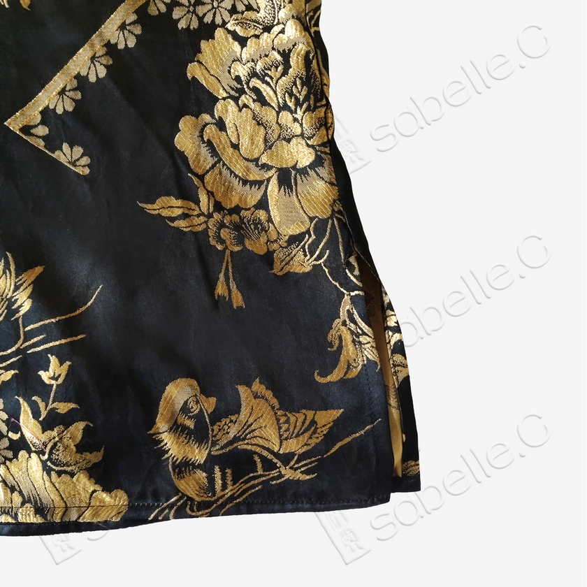 Black Vintage Silk Satin Short Sleeve Blouse - 真絲老緞短袖上衣