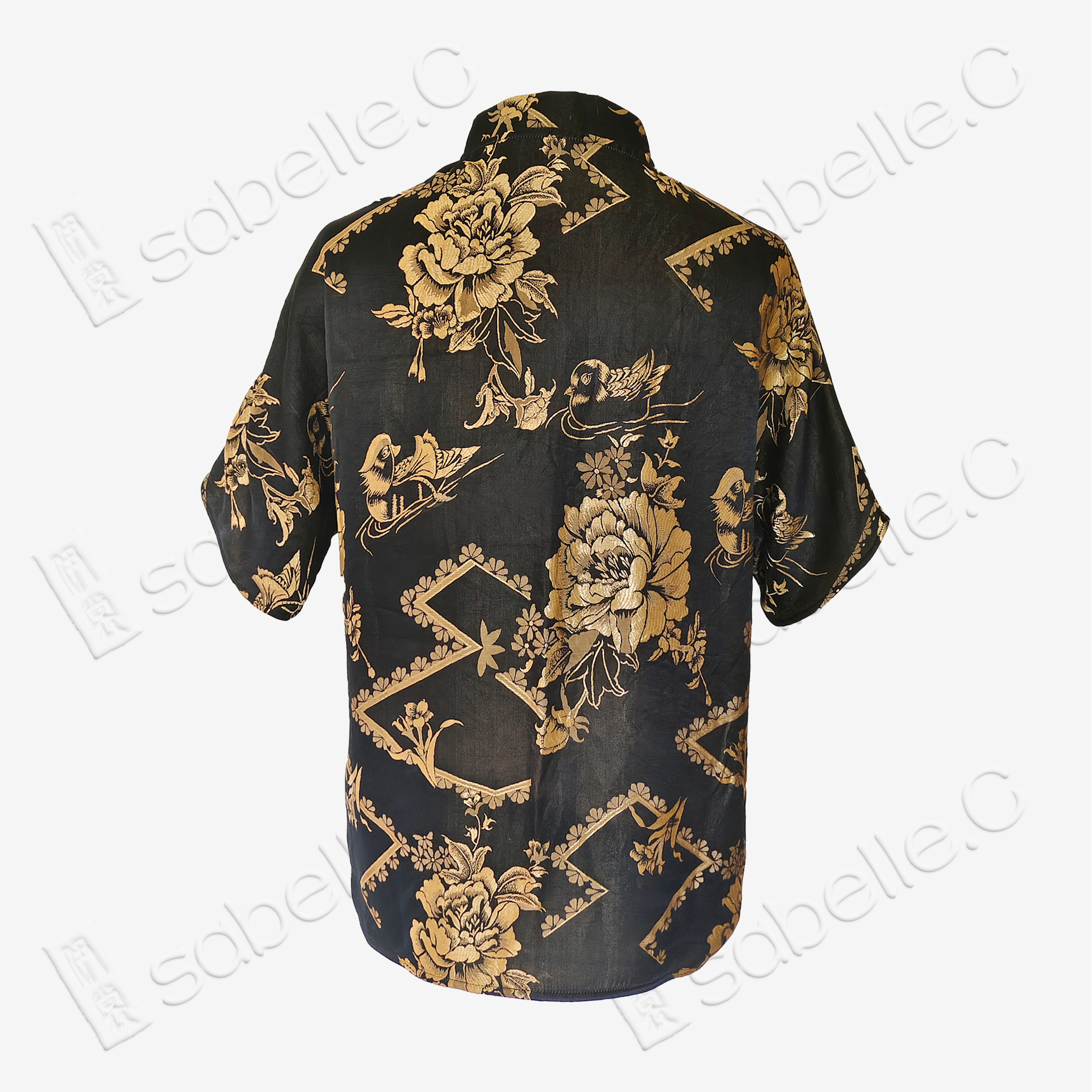 Black Vintage Silk Satin Short Sleeve Blouse - 真絲老緞短袖上衣