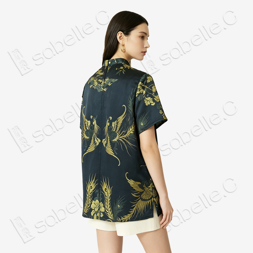 Phoenix Vintage Silk Satin Blouse - 古董真絲老緞短袖上衣