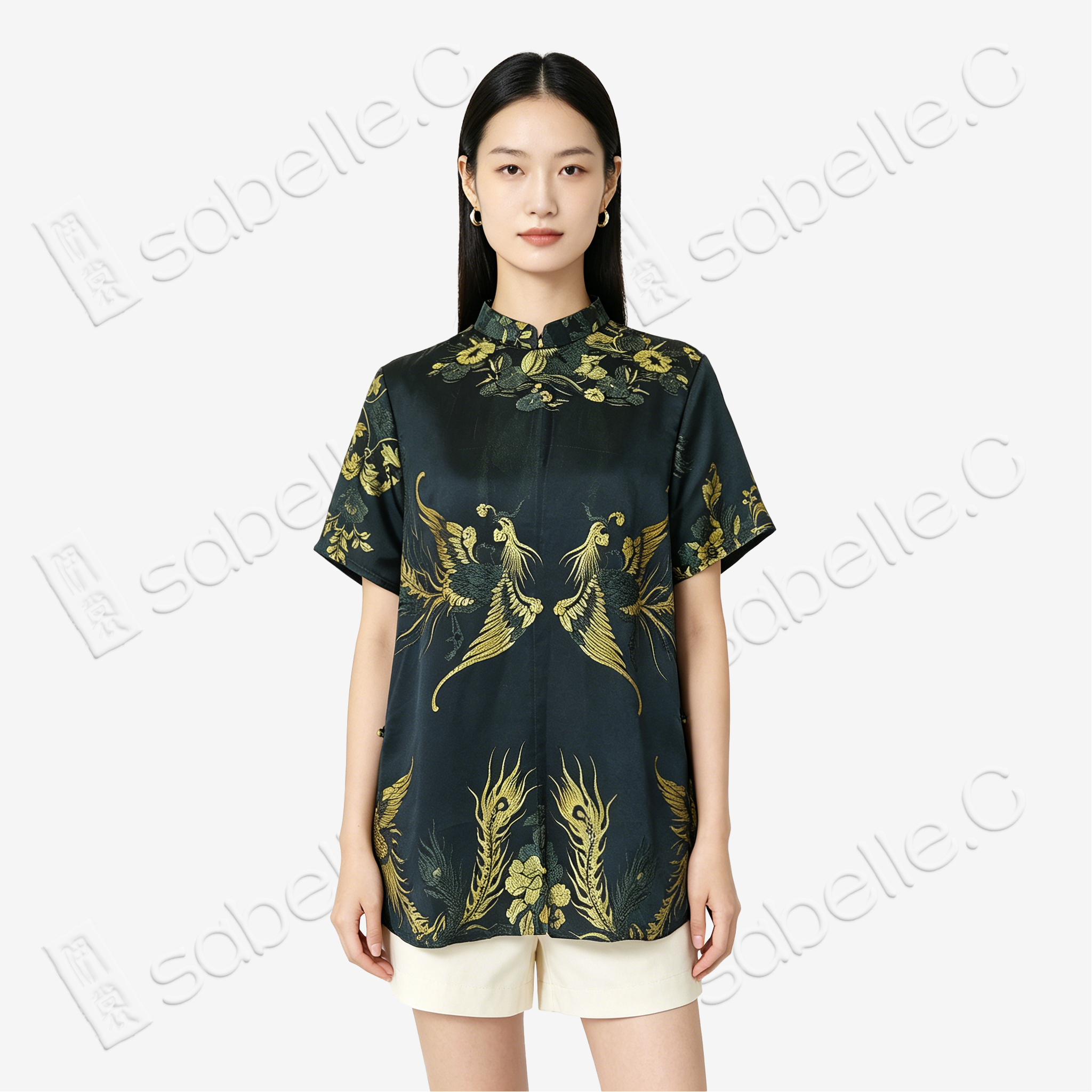 Phoenix Vintage Silk Satin Blouse - 古董真絲老緞短袖上衣