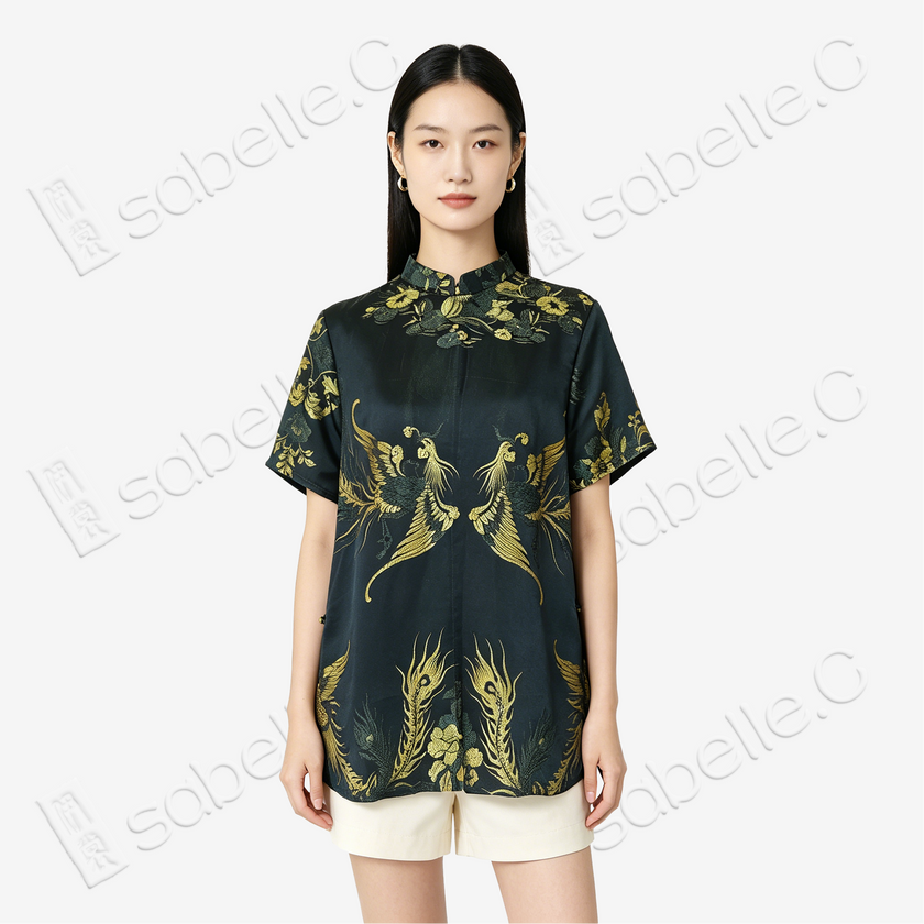 Phoenix Vintage Silk Satin Blouse - 古董真絲老緞短袖上衣