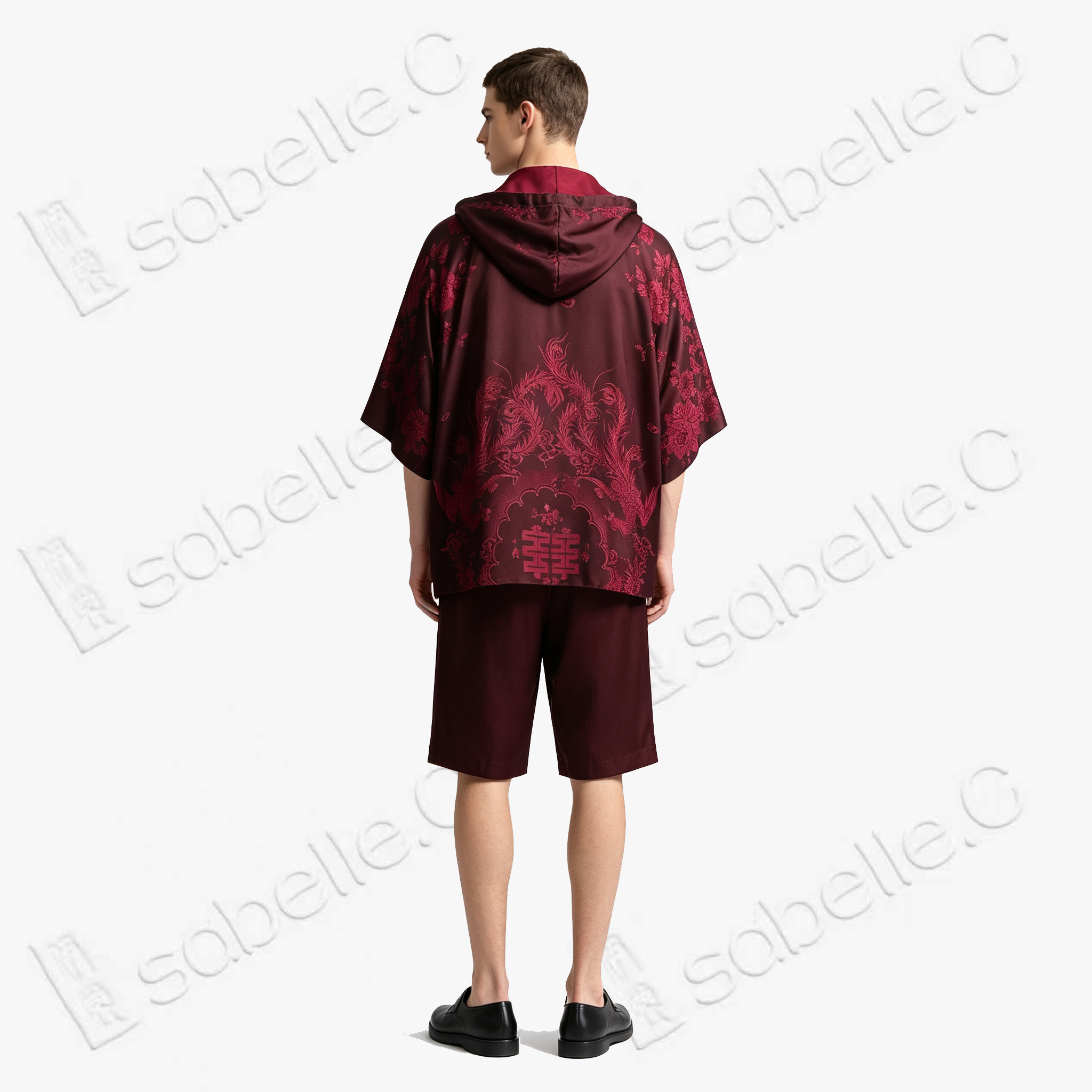 Crimson Dragon & Peony Antique Silk Hoodie - 絳紅龍紋牡丹古董真絲連帽衛衣