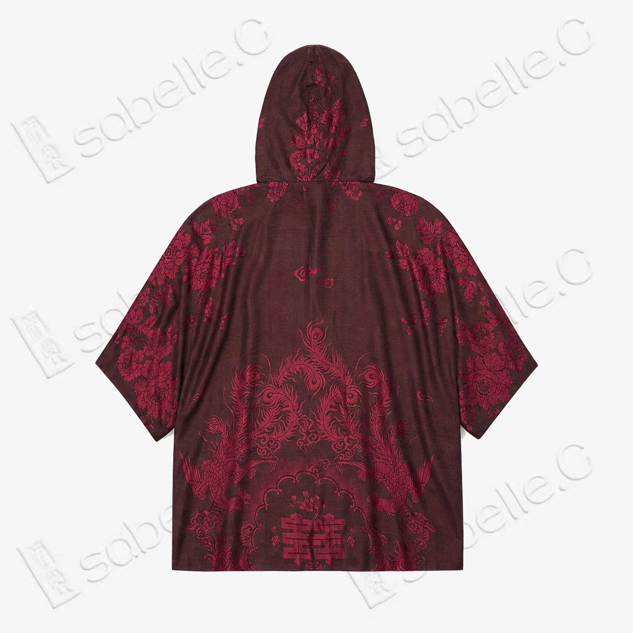 Crimson Dragon & Peony Antique Silk Hoodie - 絳紅龍紋牡丹古董真絲連帽衛衣