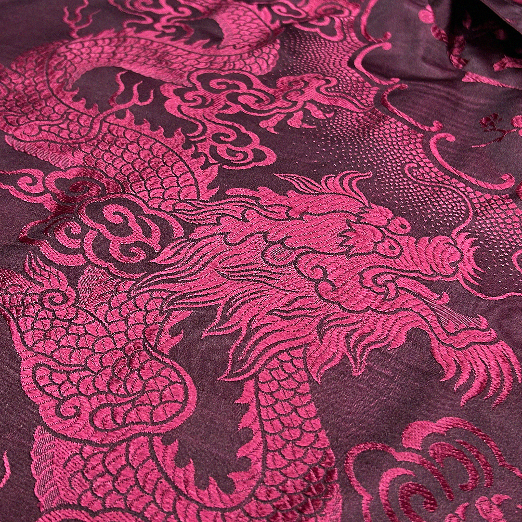 Crimson Dragon & Peony Antique Silk Hoodie - 絳紅龍紋牡丹古董真絲連帽衛衣