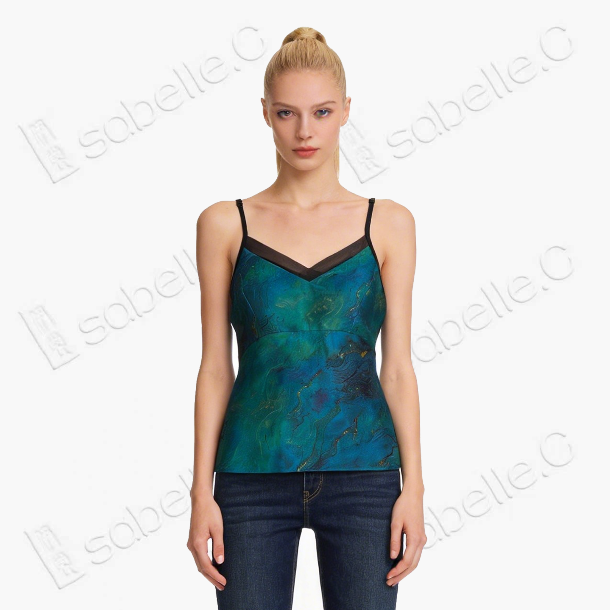 Gambiered Canton Silk Back Detail Cami Top - 香雲紗美背吊帶背心