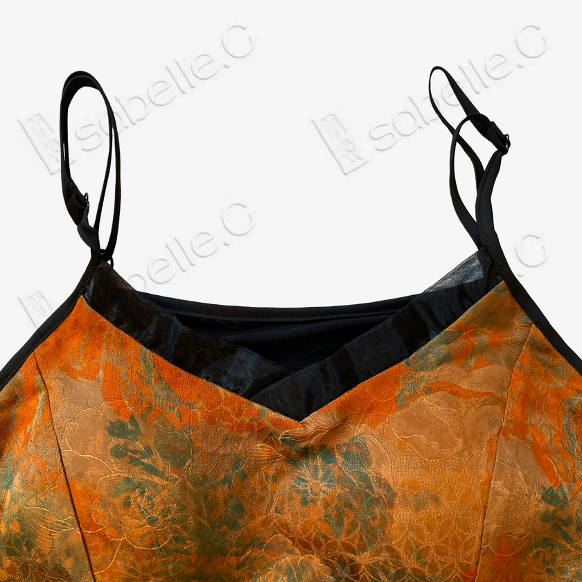 Gambiered Canton Silk Back Detail Cami Top - 香雲紗美背吊帶背心