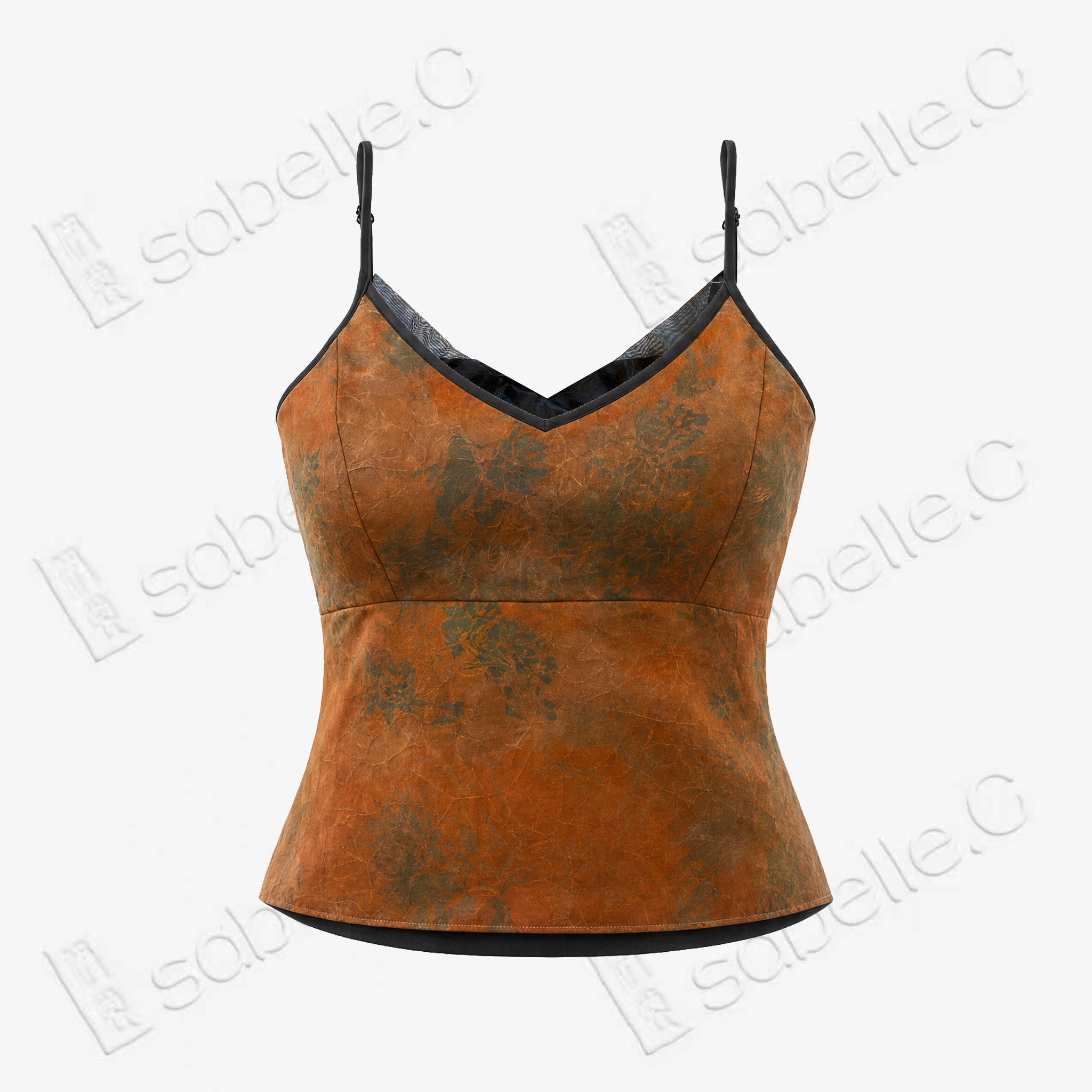 Gambiered Canton Silk Back Detail Cami Top - 香雲紗美背吊帶背心
