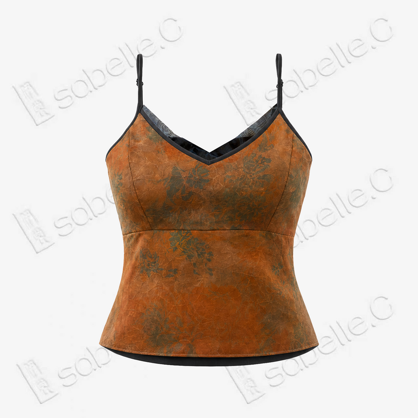 Gambiered Canton Silk Back Detail Cami Top - 香雲紗美背吊帶背心