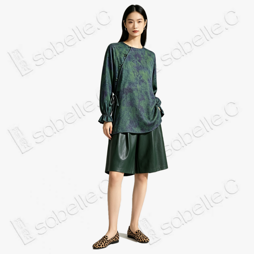 Gambiered Canton Silk Top - 「澗碧煙蘊」香雲紗上衣