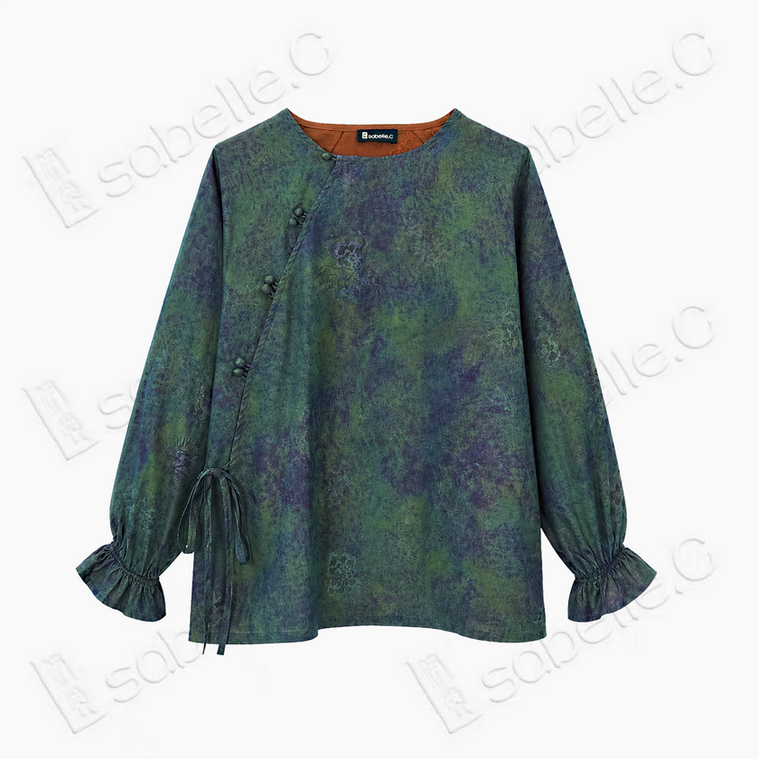 Gambiered Canton Silk Top - 「澗碧煙蘊」香雲紗上衣